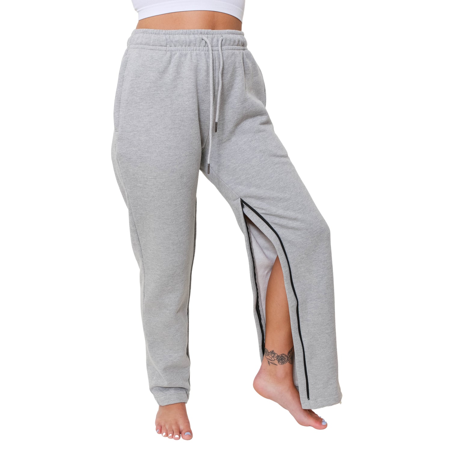 Zipper Opening Hemodialysis Sweatpants for Leg access AVF/Graft. For someone with Urinary catheter bag. Artificial Leg