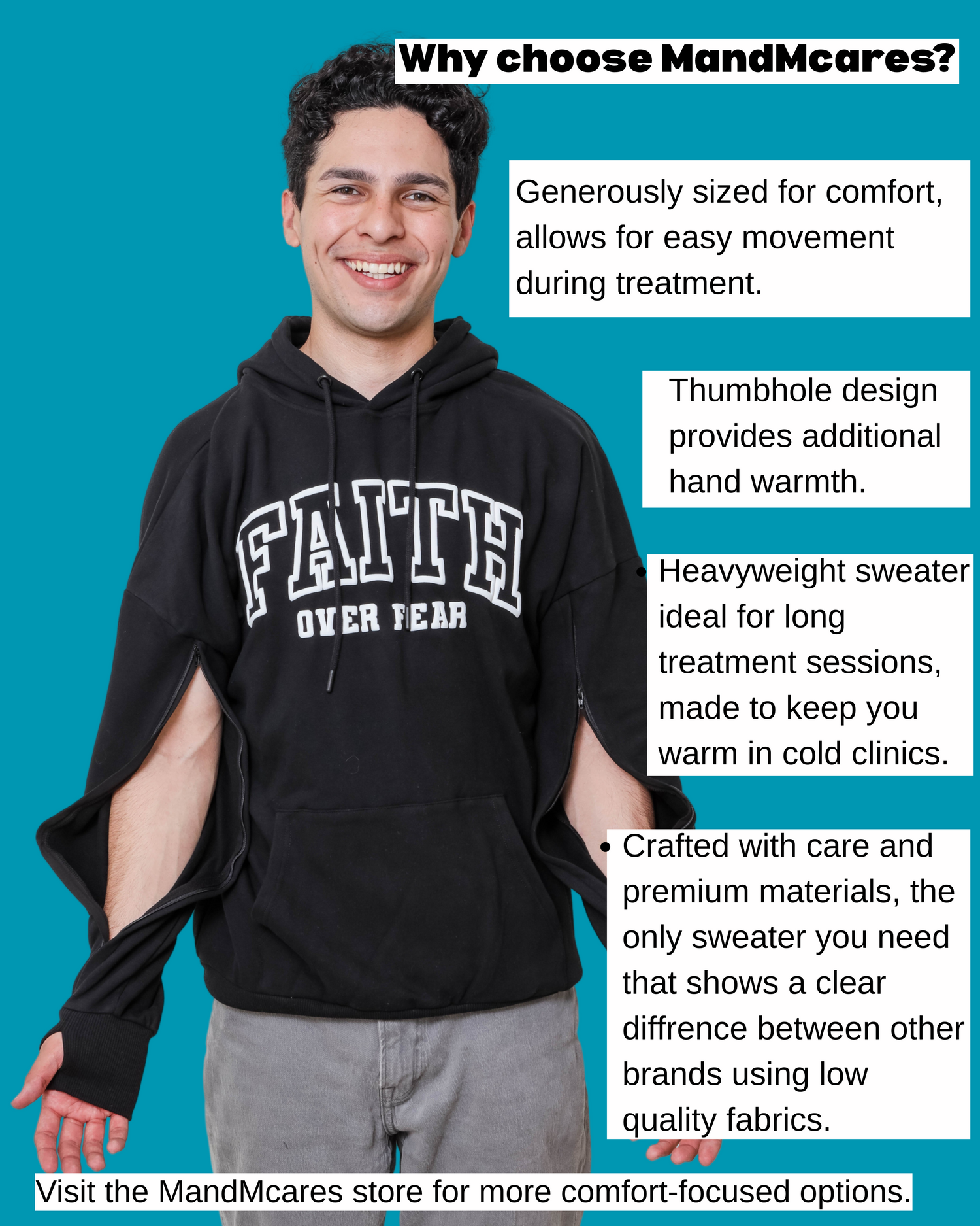 Arm Access Pullover Hoodie for Men and Women.