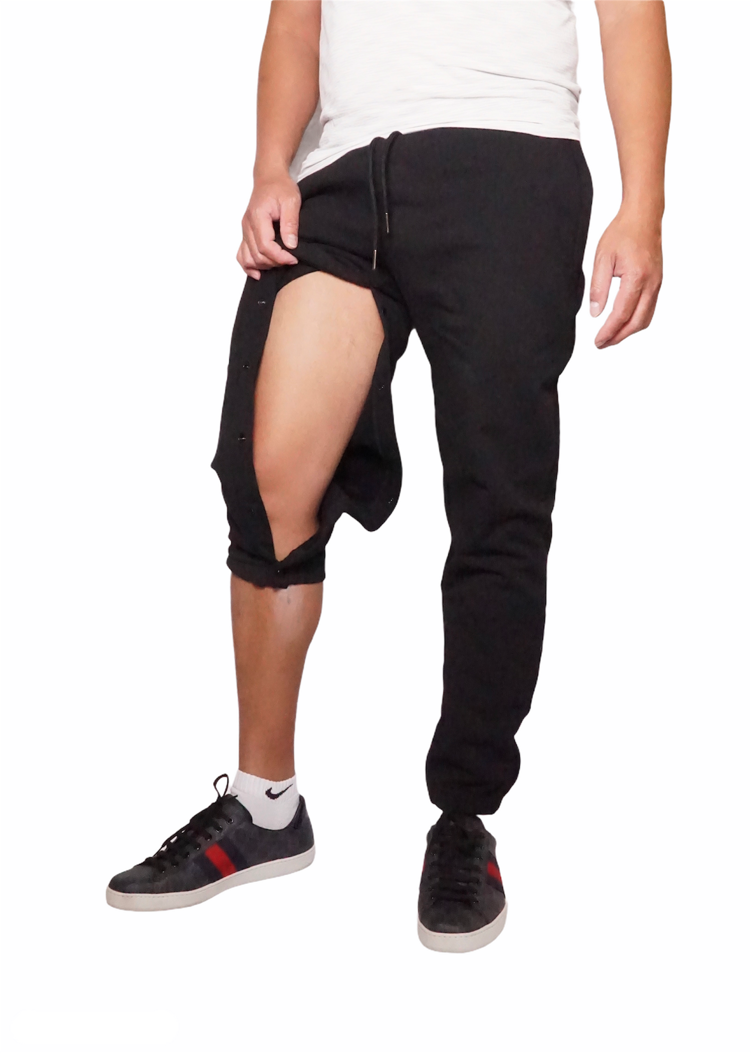 Buttons OpeningHemodialysis Sweatpants for Leg access AVF/Graft. For someone with Urinary catheter bag.