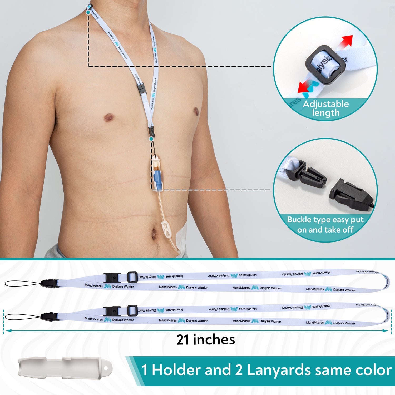 Smaller Peritoneal Dialysis Transfer Set Holder. 2 Adjustable Lanyards