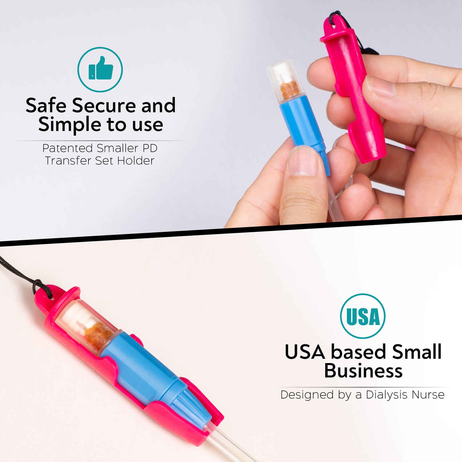 Smaller Peritoneal Dialysis Transfer Set Holder. 2 Adjustable Lanyards