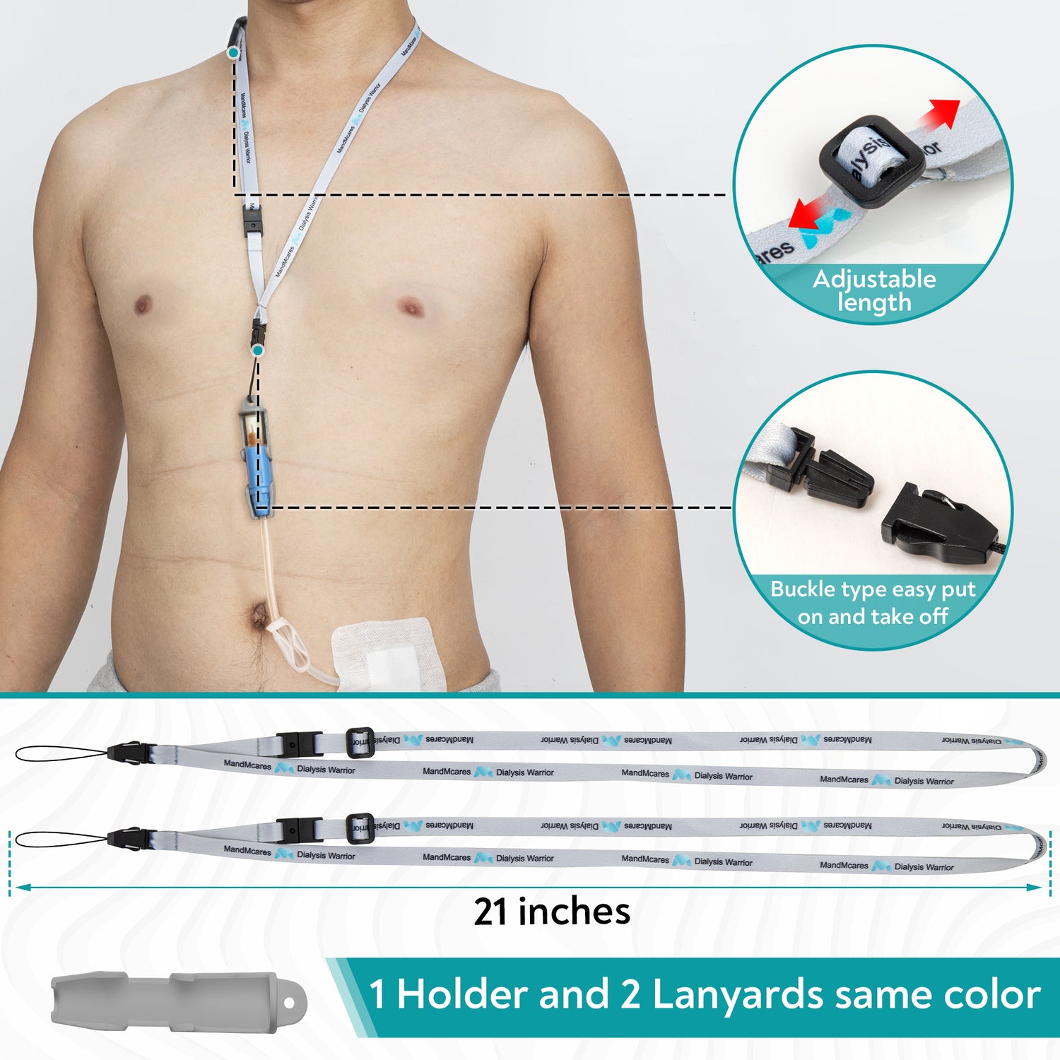 Smaller Peritoneal Dialysis Transfer Set Holder. 2 Adjustable Lanyards