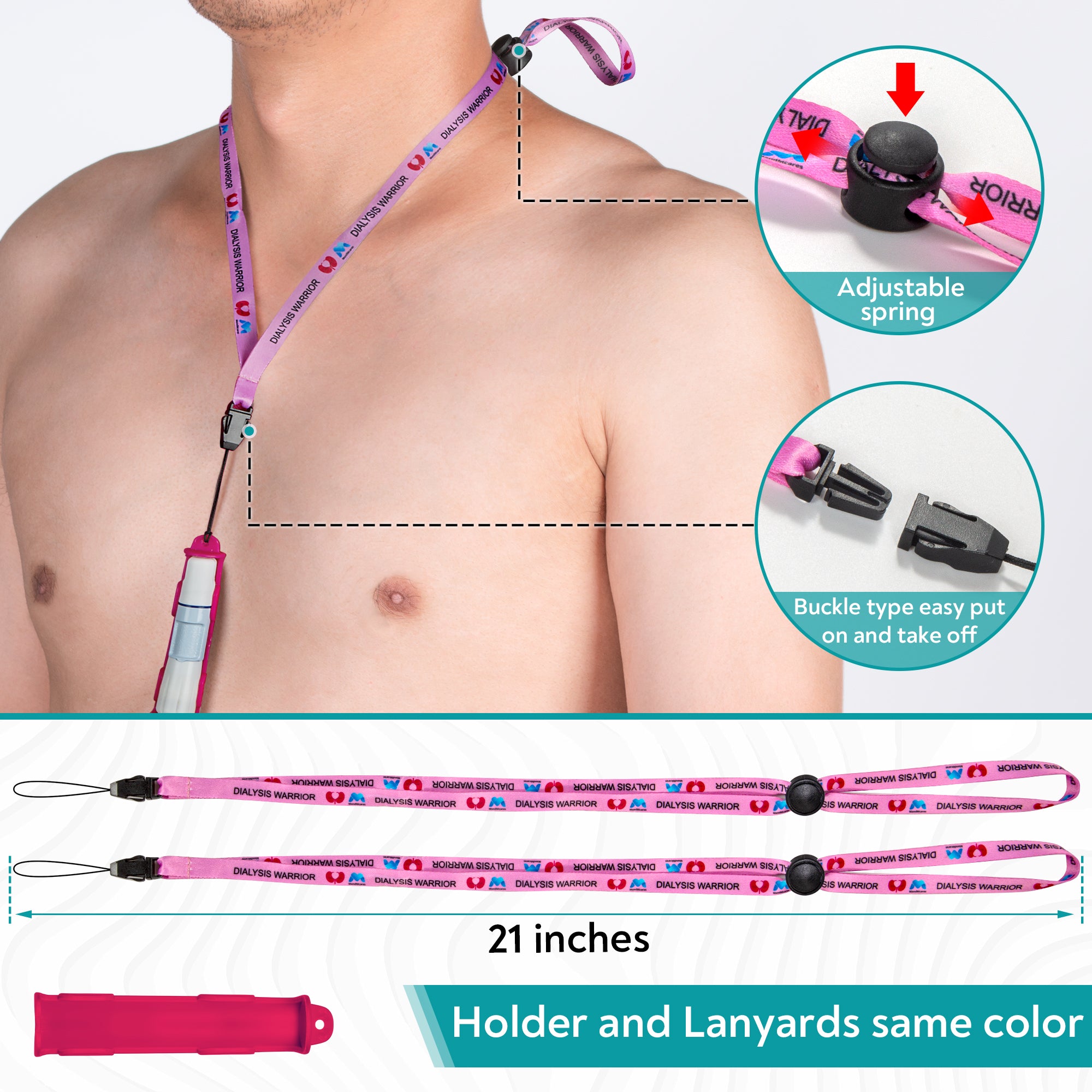 Peritoneal Dialysis Transfer Set Holder for Baxter | 2 Spring Adjustable Lanyard Included